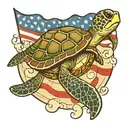 An American flag patterned sea turtle swimming in a baseball diamond tattoo design idea