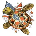 An American flag patterned sea turtle swimming in a baseball diamond tattoo design idea