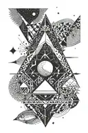 Arrow with geometric triangles, sun & sea, moon (night), fish —> add additionally: • Beat (Techno) tattoo design idea