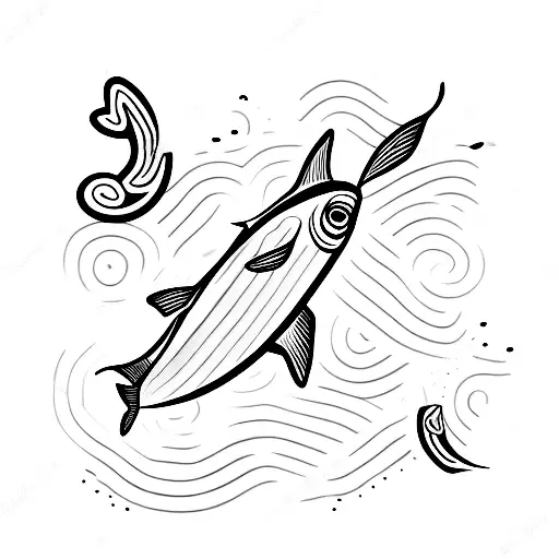 sardine with letter a tattoo design idea