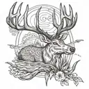 lake fishing sambar deer antlers tattoo design idea
