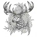 lake fishing sambar deer antlers tattoo design idea