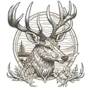 lake fishing sambar deer antlers tattoo design idea