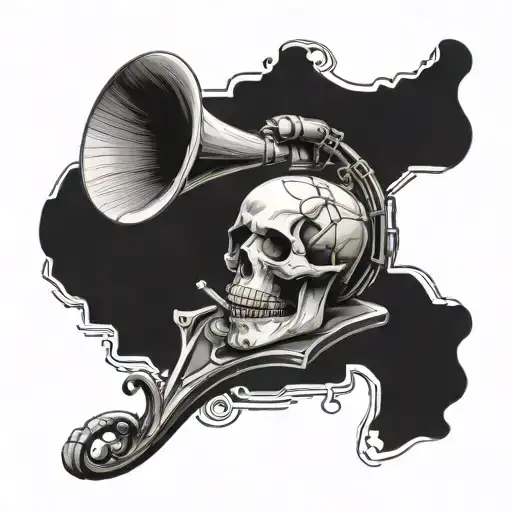 skull gramophone sketch style tattoo tattoo design idea