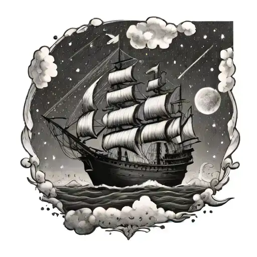 1700s ship in meteor shower tattoo design idea