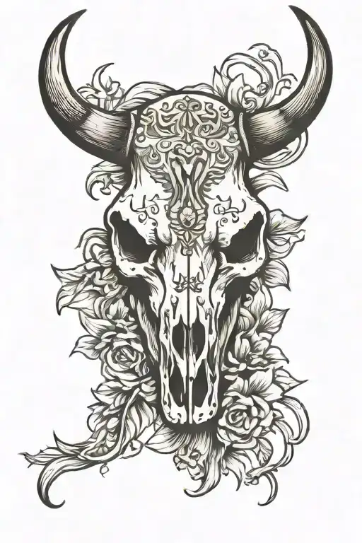 western cow skull tattoo design idea