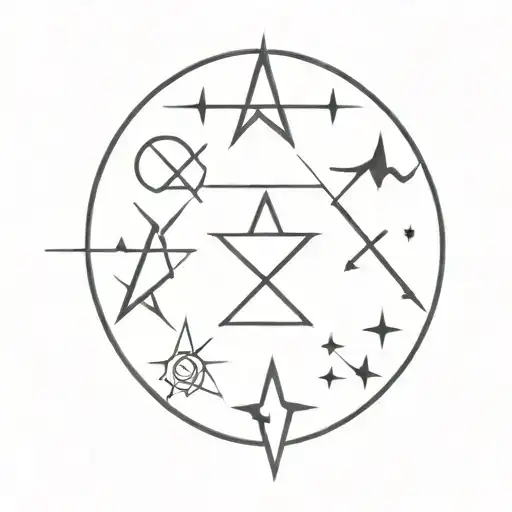 Astrological star sign symbols in a straight line going down (Taurus, Pisces, Libra) tattoo design idea