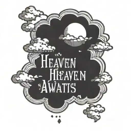clouds with text 'heaven awaits us' tattoo design idea