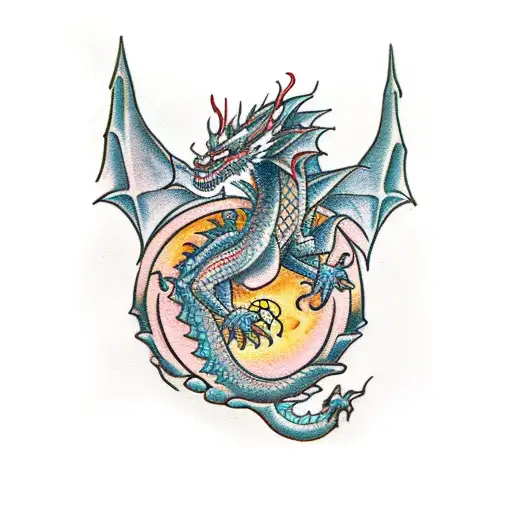 a dragon wrapping itself around a human warrior  tattoo design idea