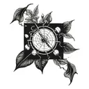 A tattoo design combining archery elements with chilli plants growing around a terry pratchett book, incorporating technology phones in the background tattoo design idea