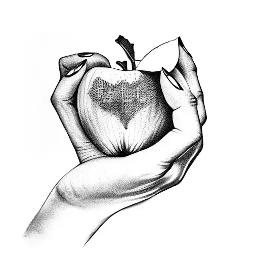 Woman's hand holding bitten apple snake wrapped around tattoo design idea