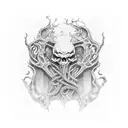 Combine elements from Edgar Allan Poe's stories and Lovecraft's mythos in a mysterious and intricate design tattoo design idea