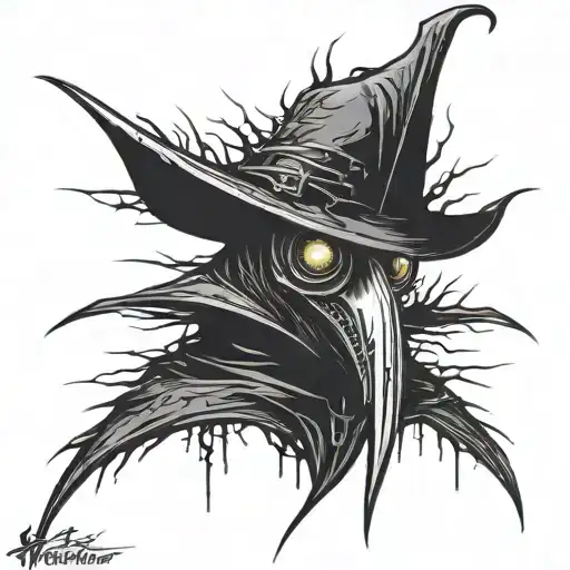 dark spiked chaos plague doctor simple tattoo design idea