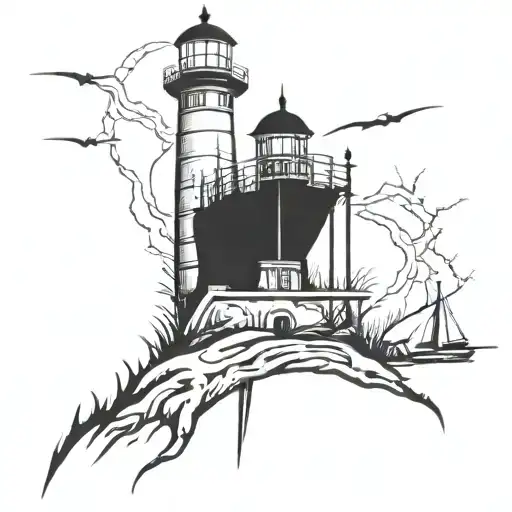 dark spook Erie creepy lighthouse spikes tattoo design idea