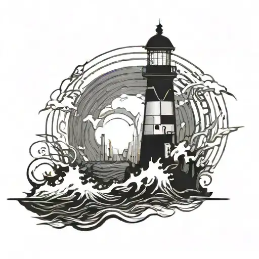 dark spiked chaos lighthouse simple tattoo design idea