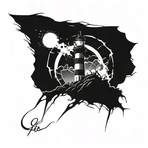 dark spiked chaos lighthouse simple tattoo design idea