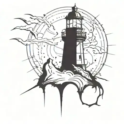 dark spiked chaos lighthouse simple tattoo design idea