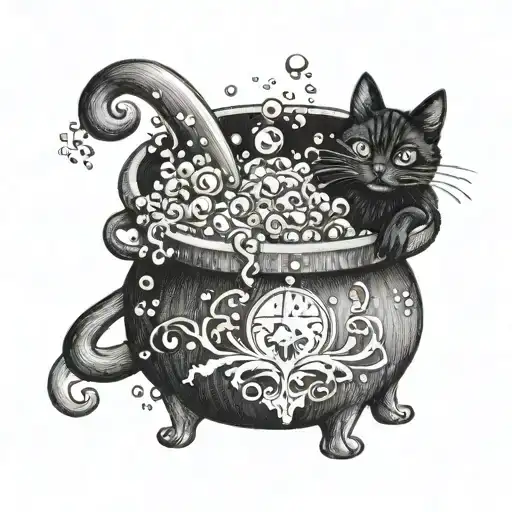 witch cauldron with bubbles black cat girly tattoo tattoo design idea