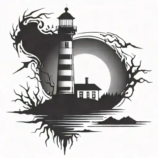 dark spook Erie creepy lighthouse spikes simple tattoo design idea
