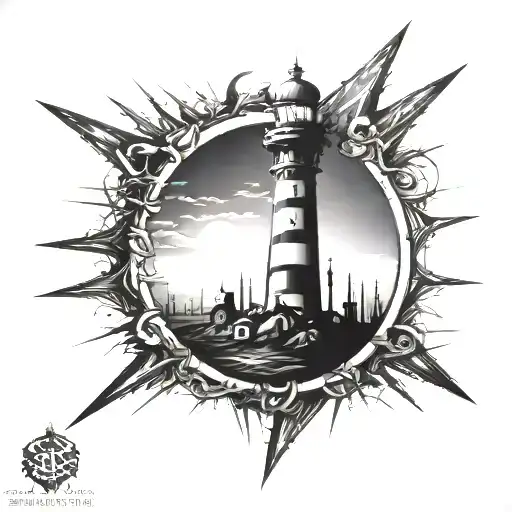 dark spiked chaos lighthouse simple tattoo design idea