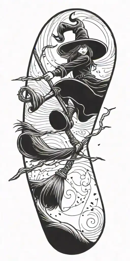 spooky broomstick tattoo design idea