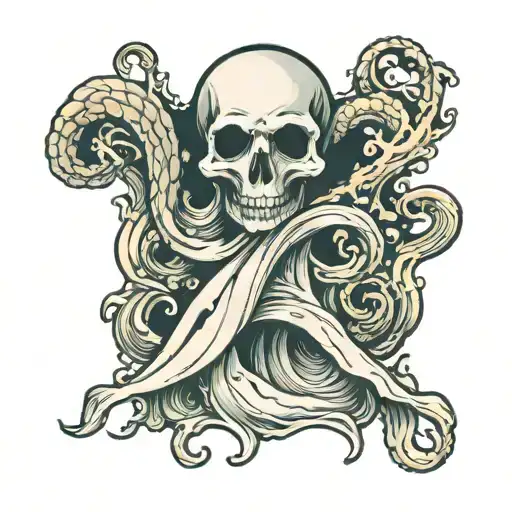 creepy ghost I sea shell merging tattoo design idea
