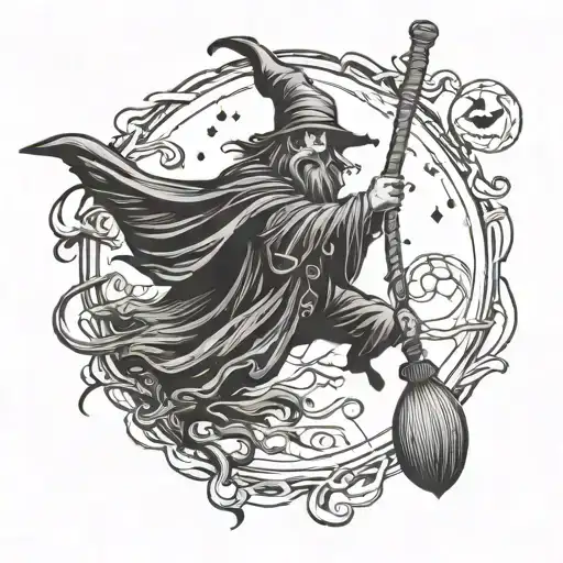 spooky broomstick tattoo design idea