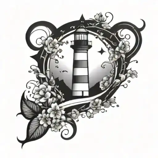 cosmic  lighthouse  simple vines  tattoo design idea