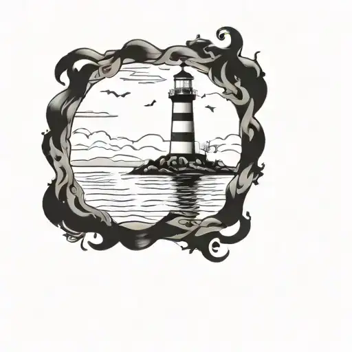 dark spook Erie creepy lighthouse tattoo design idea