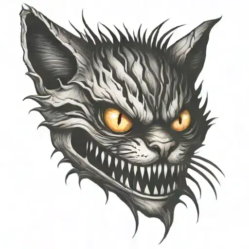 dark spooky spiked Cheshire cat tattoo design idea