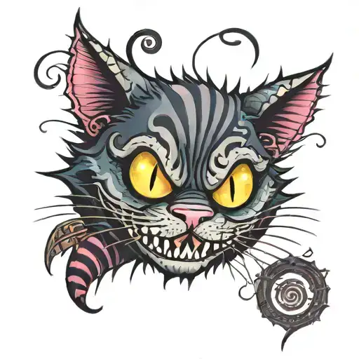 dark spooky spiked Cheshire cat tattoo design idea