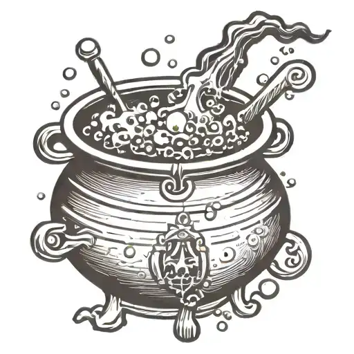 witch cauldron with bubbles simple tattoo design idea