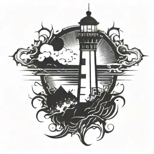 dark spiked chaos lighthouse simple tattoo design idea