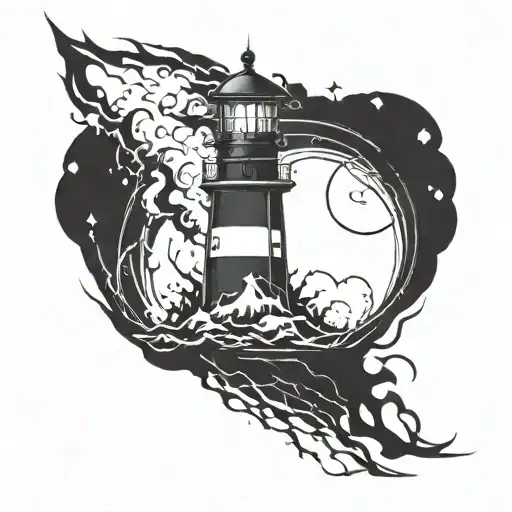 dark spiked chaos lighthouse simple tattoo design idea