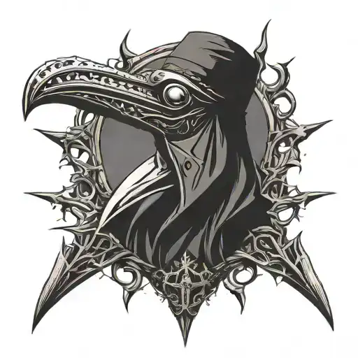 dark spiked chaos plague doctor simple tattoo design idea