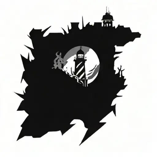 dark spiked chaos lighthouse simple tattoo design idea