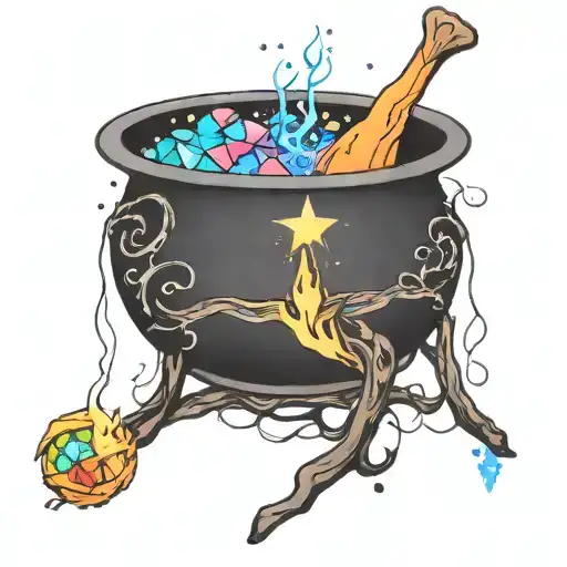 colorful cosmic space galaxy crystals blank witch cauldron simple tattoo design idea