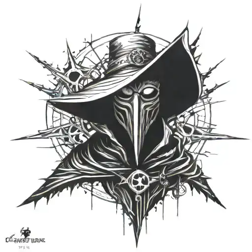 dark spiked chaos plague doctor simple tattoo design idea