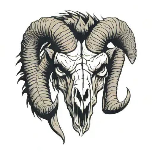 ram skull horns spiked chaos evil simple tattoo design idea