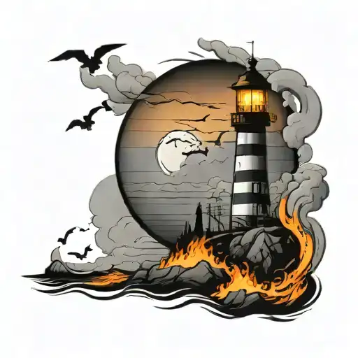 ghostly   lighthouse  simple  tattoo design idea