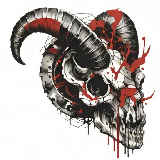ram skull horns spiked chaos evil simple tattoo design idea