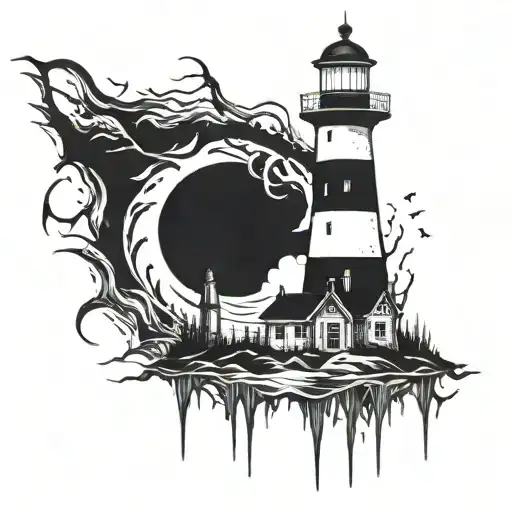 dark spook Erie creepy lighthouse spikes chaos  tattoo design idea