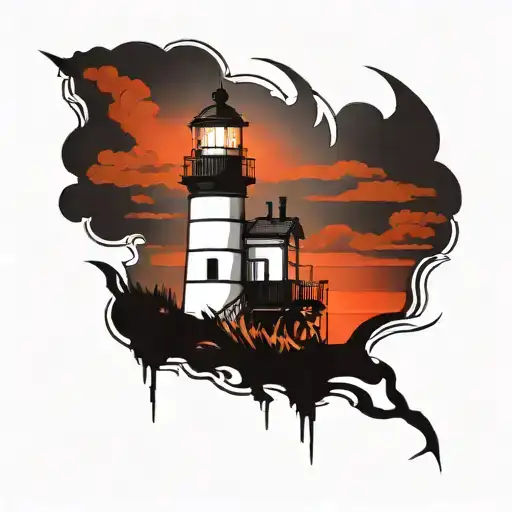 ghostly   lighthouse  simple  tattoo design idea