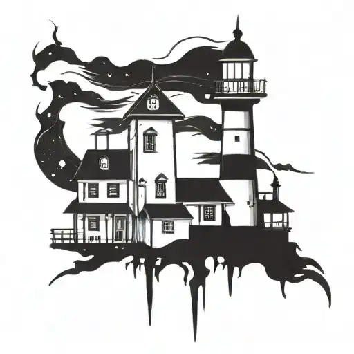 dark spook Erie creepy lighthouse spikes simple tattoo design idea