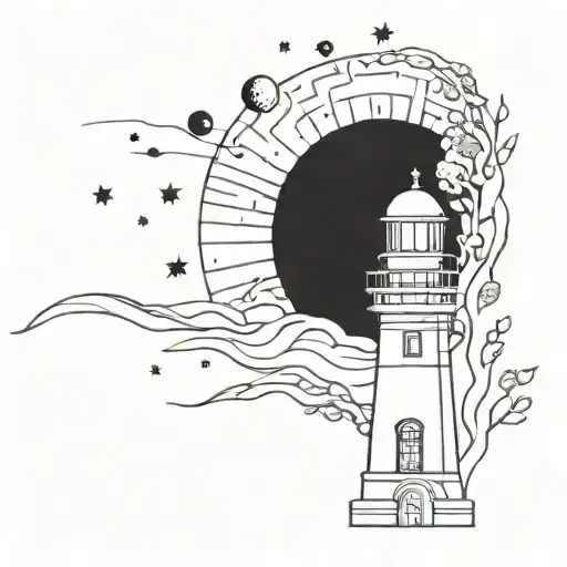 cosmic  space lighthouse  simple vines  tattoo design idea