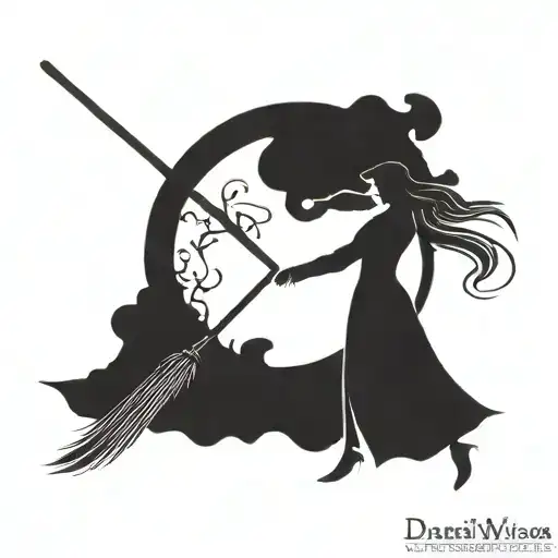dark Wicca broom stick flying tattoo design idea