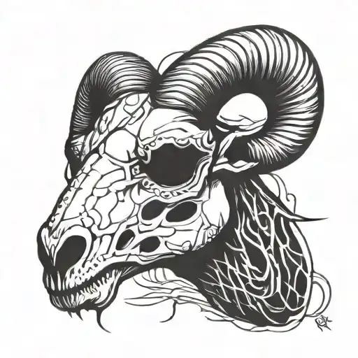 ram skull horns spiked chaos evil simple tattoo design idea