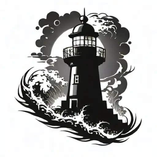 dark spiked chaos lighthouse simple tattoo design idea
