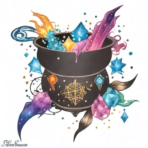colorful cosmic space galaxy crystals blank witch cauldron simple tattoo design idea