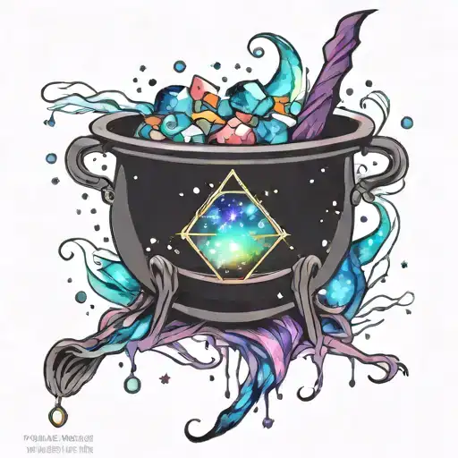 colorful cosmic space galaxy crystals blank witch cauldron simple tattoo design idea